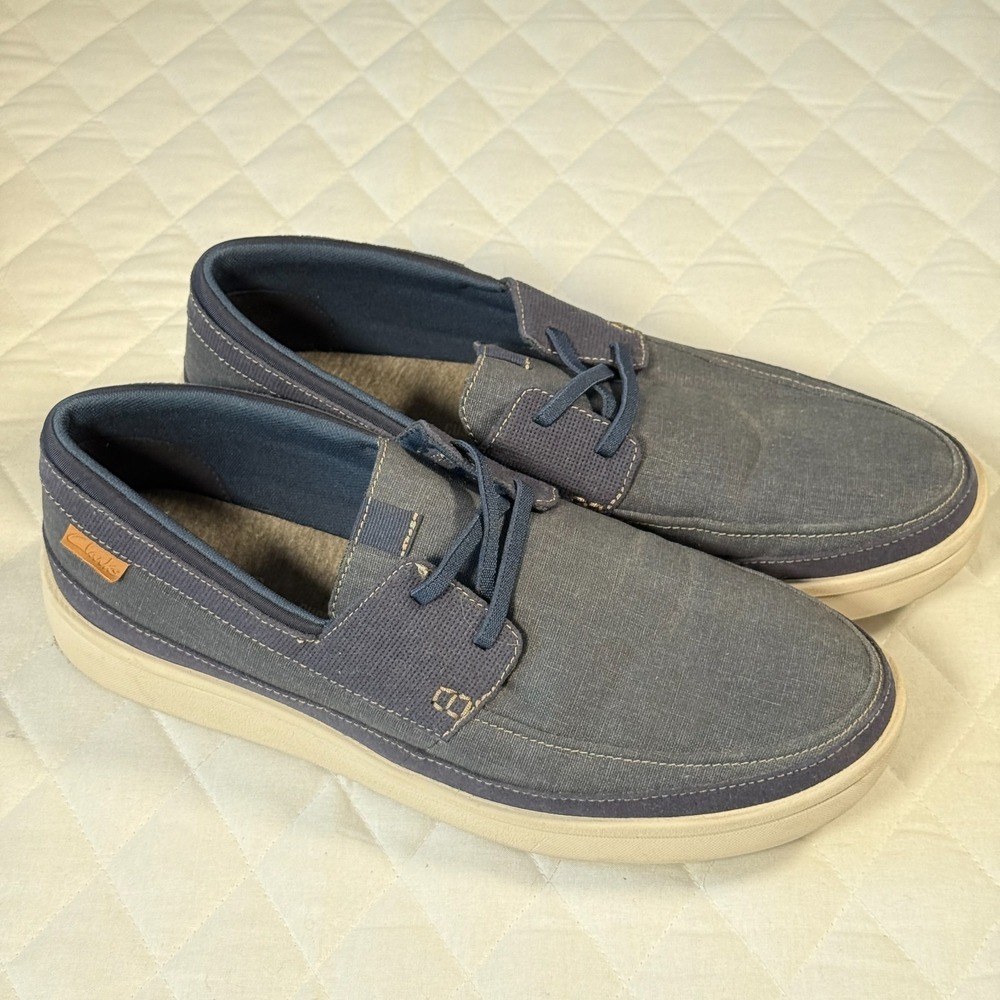 Clarks Collection Men's Navy Canvas Casual Lace Up Shoes Comfort Sole Size 11M